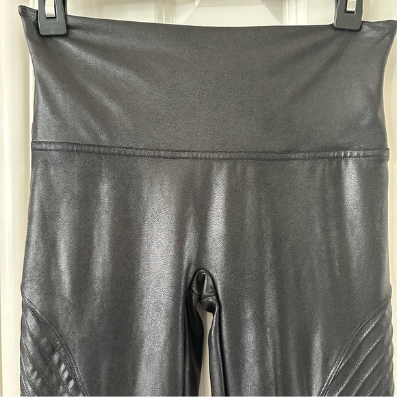 SPANX Faux Leather Metallic Stretch Moto Leggings Activewear Size Small - Picture 5 of 13